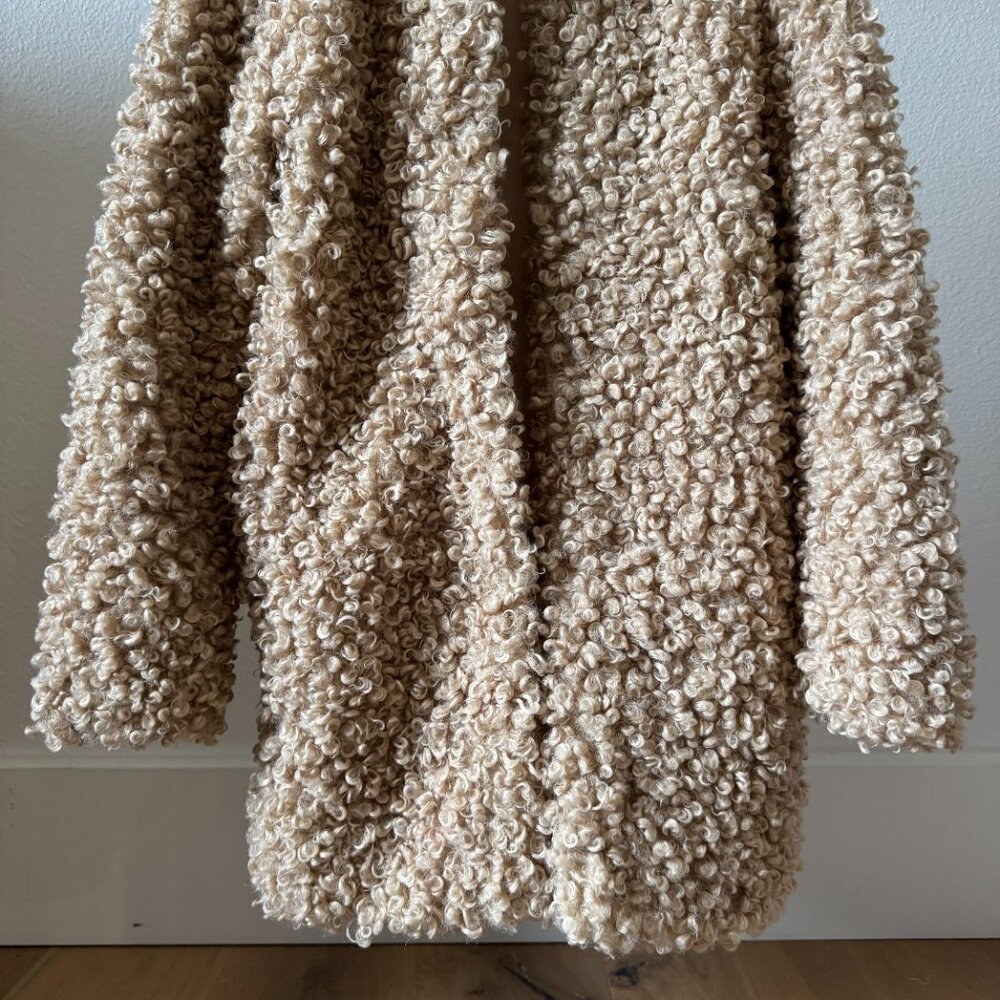 Zara Girls Sherpa Teddy Coat Camel Tan Furry Jacket Size 10 Minimalist Trend - Picture 13 of 14
